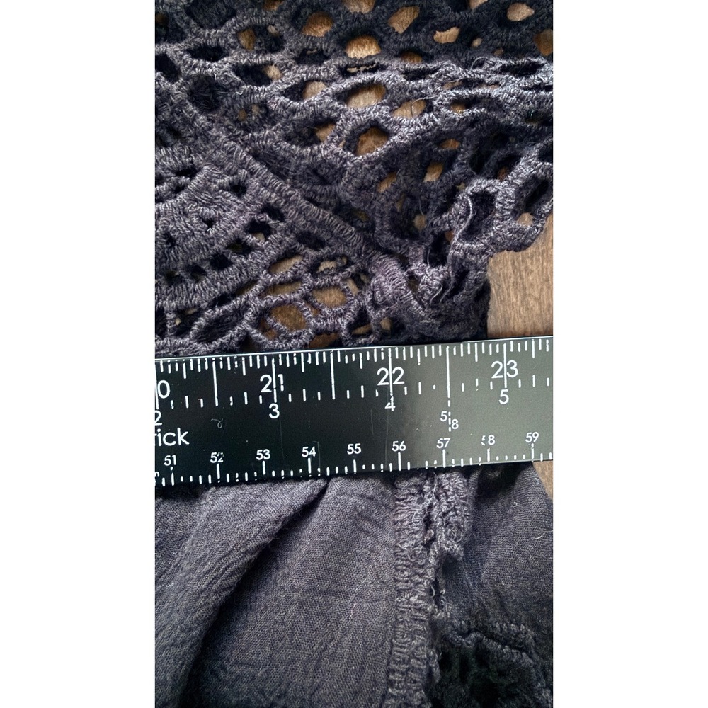Origami by Vivien Crochet Lace Tunic Top Plus Black Cotton Boho OLS-4516 - Picture 5 of 6